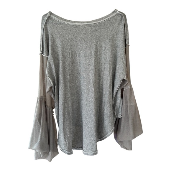 Free People Still Got It Mesh Long Bell Sleeve Flowy Cotton Top. Gray. Medium. - Picture 8 of 10